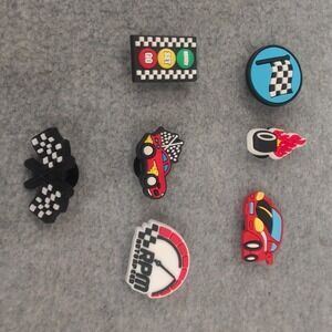 7pc Racing Car Shoe Charms Set Checkered Flag Speedometer Clog Accessories